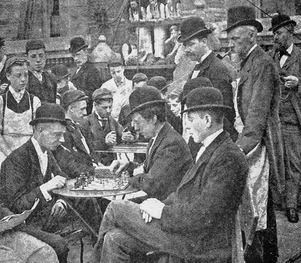 Old photo of chess players in a tournament