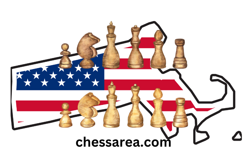 Chess in Massachusetts map and chess pieces
