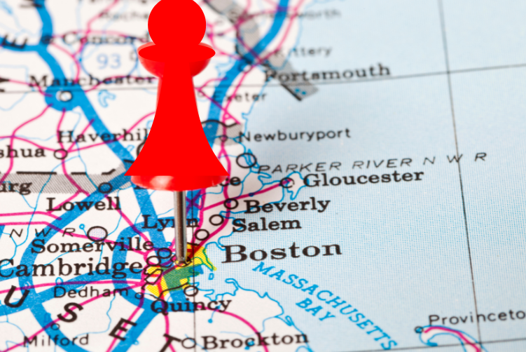 Chess pawn in a Massachusetts map